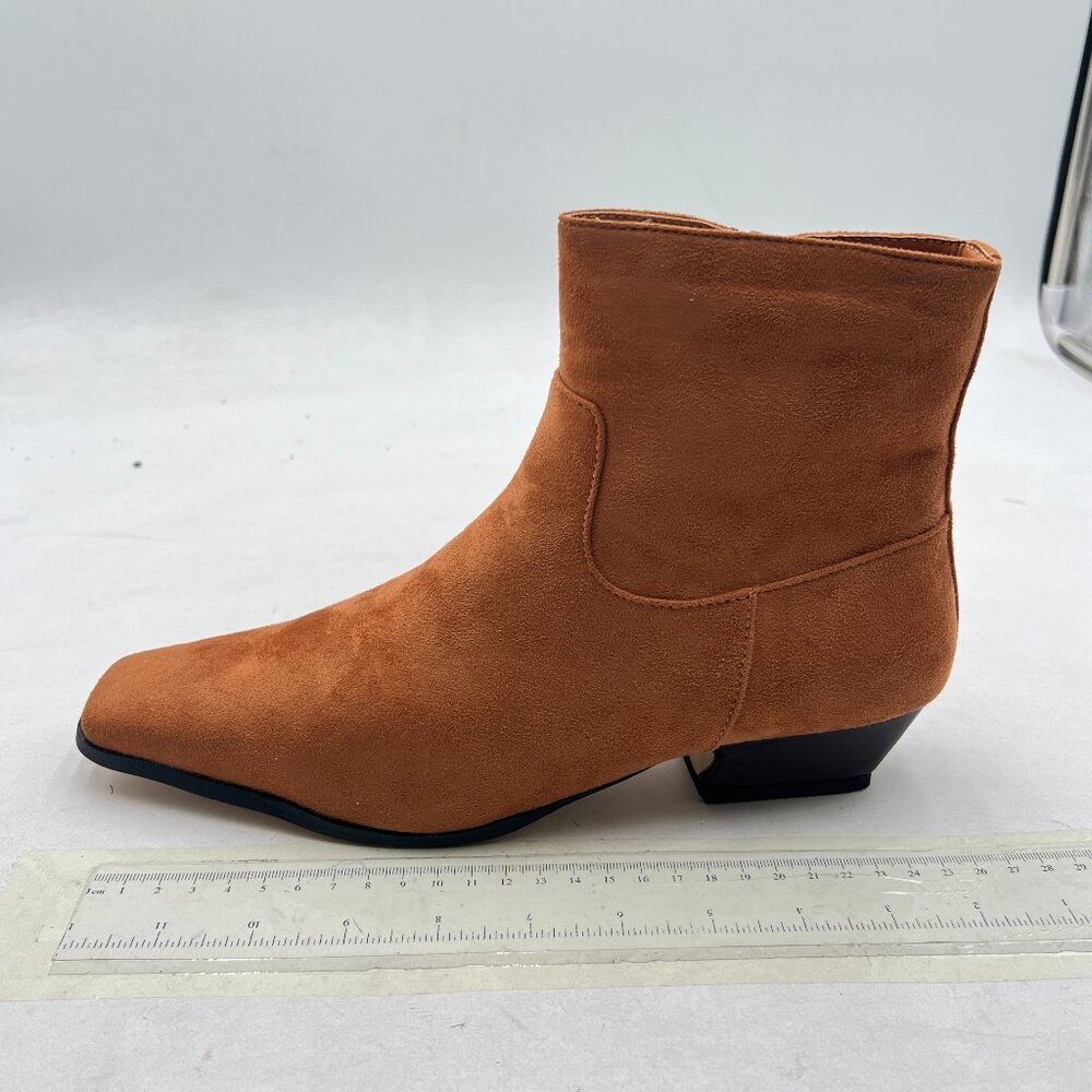 Brown Square Toe Low Chunky Heels Side Zipper Ankle Boots Formal Business Shoes